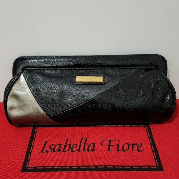 ISABELLA FIORE SUNRISE JEANNIE BLACK LEATHER HANDBAG New without Tags - Picture 2 of 8